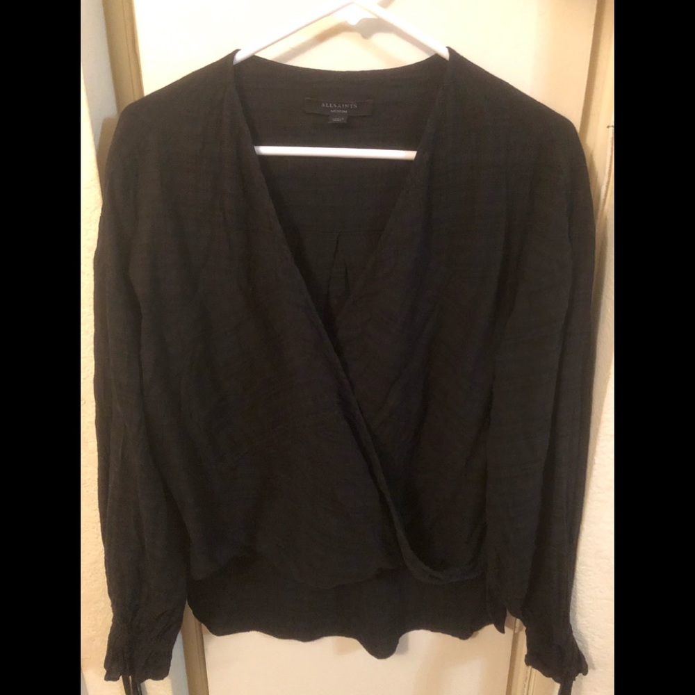 all saints twisted front gauze black top sz m